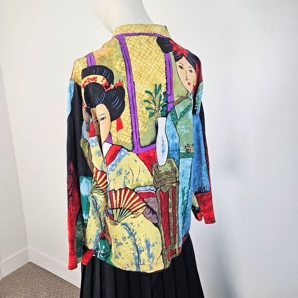 Chico’s 100% Silk Size 0/Small Geisha Japanese Women Art to Wear AOP Vintage - Picture 4 of 10